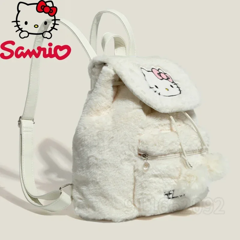 Miniso Hello Kitty New Women's Plush Backpack Luxury Brand Cartoon Cute Mini Backpack Drawstring Fashion Girls' Backpack