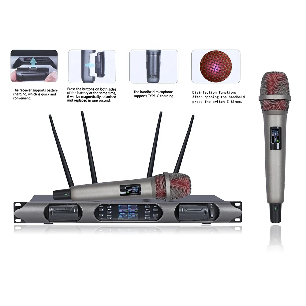 5pcs CD-12 True Diversity One-to-Two Wireless Microphone with Disinfectant Magneti Lithium Battery for Outdoor Stages