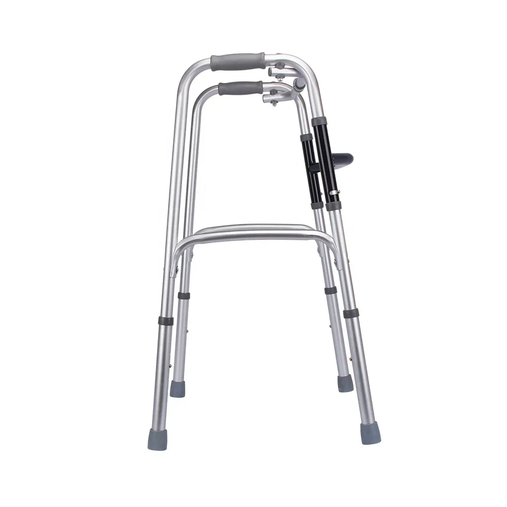 Deluxe One Button Folding Walker Adult Compact Elderly Handicap Medical Walking Aid Two-Button Medical Walkers Without Wheels