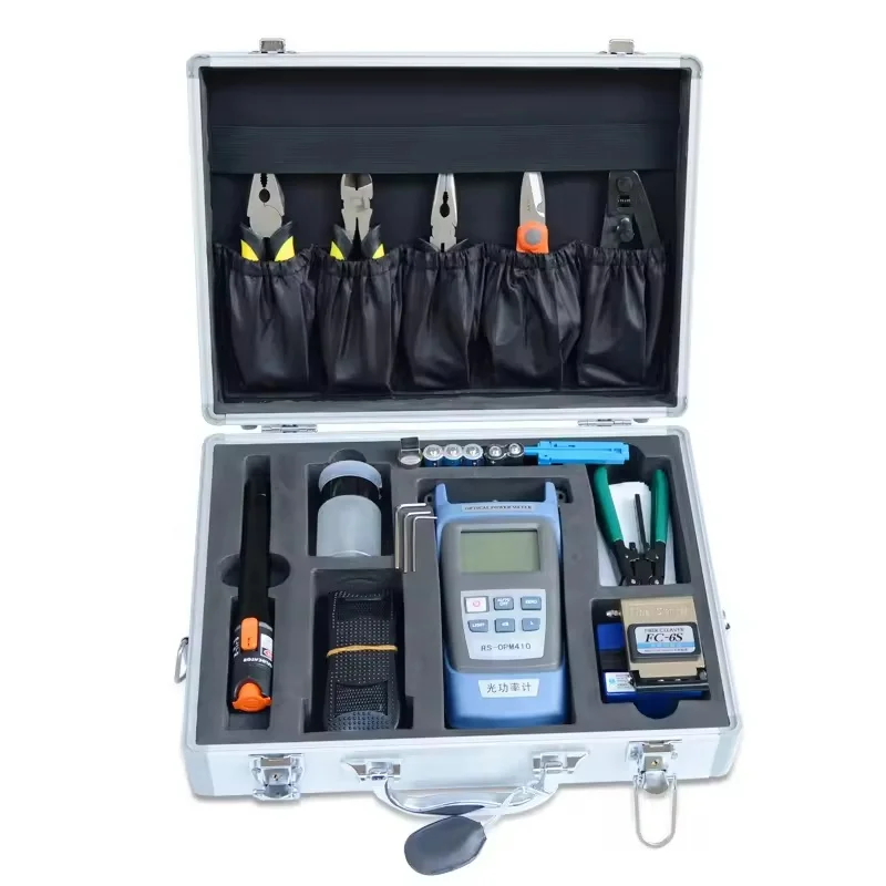 

Fibre Optique FTTH Kit Optical Power Meter And Fiber Cleaver Cable Tester Visual Stripping Locator Tool Kit De Herramientas