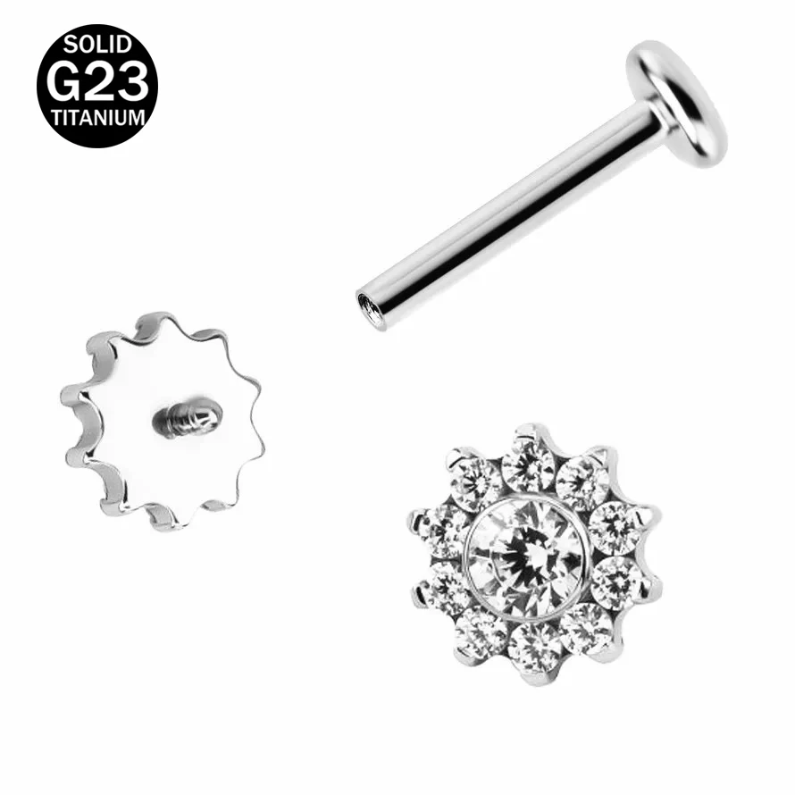 ASTM F136 Titanium 18G 16G Internal Thread 5A Zircon Labert Lip Percing Ear Tragus Cartilalges Stud Body Jewelry