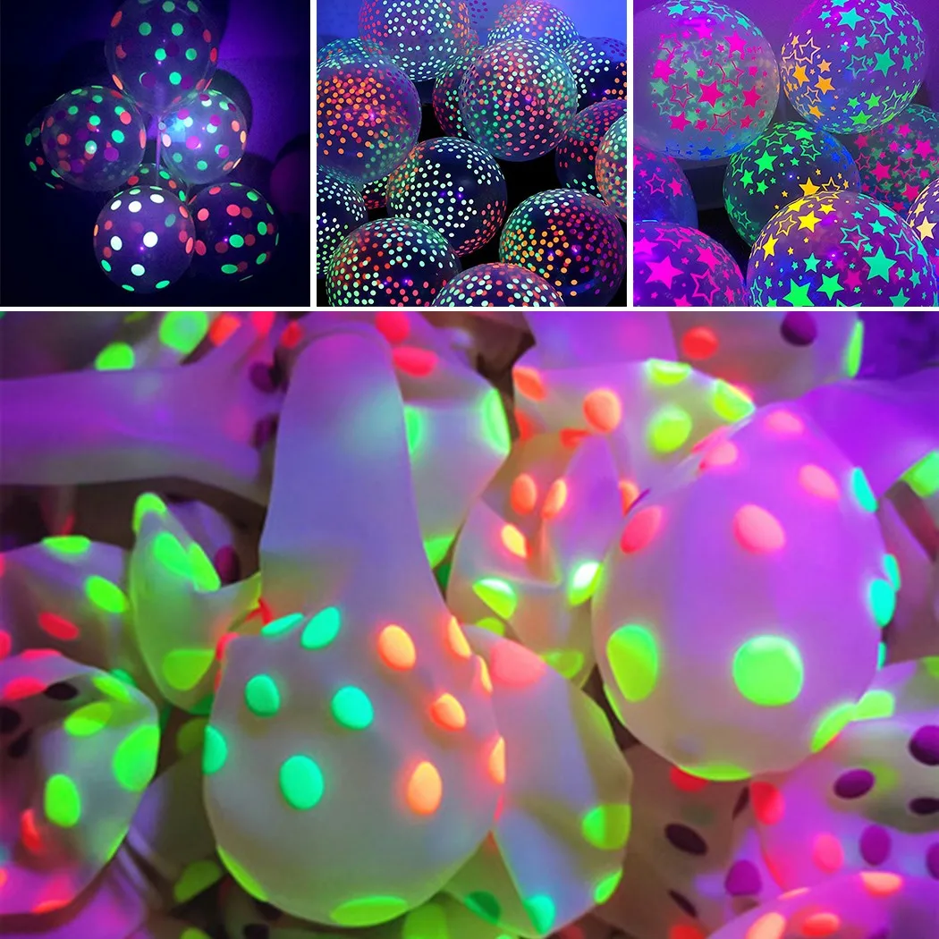 10pcs 12 Inch Fluorescent Balloon Glow In The Dark Luminous Star Balloons Clear Latex Balloon For Wedding Birthday Party Decors