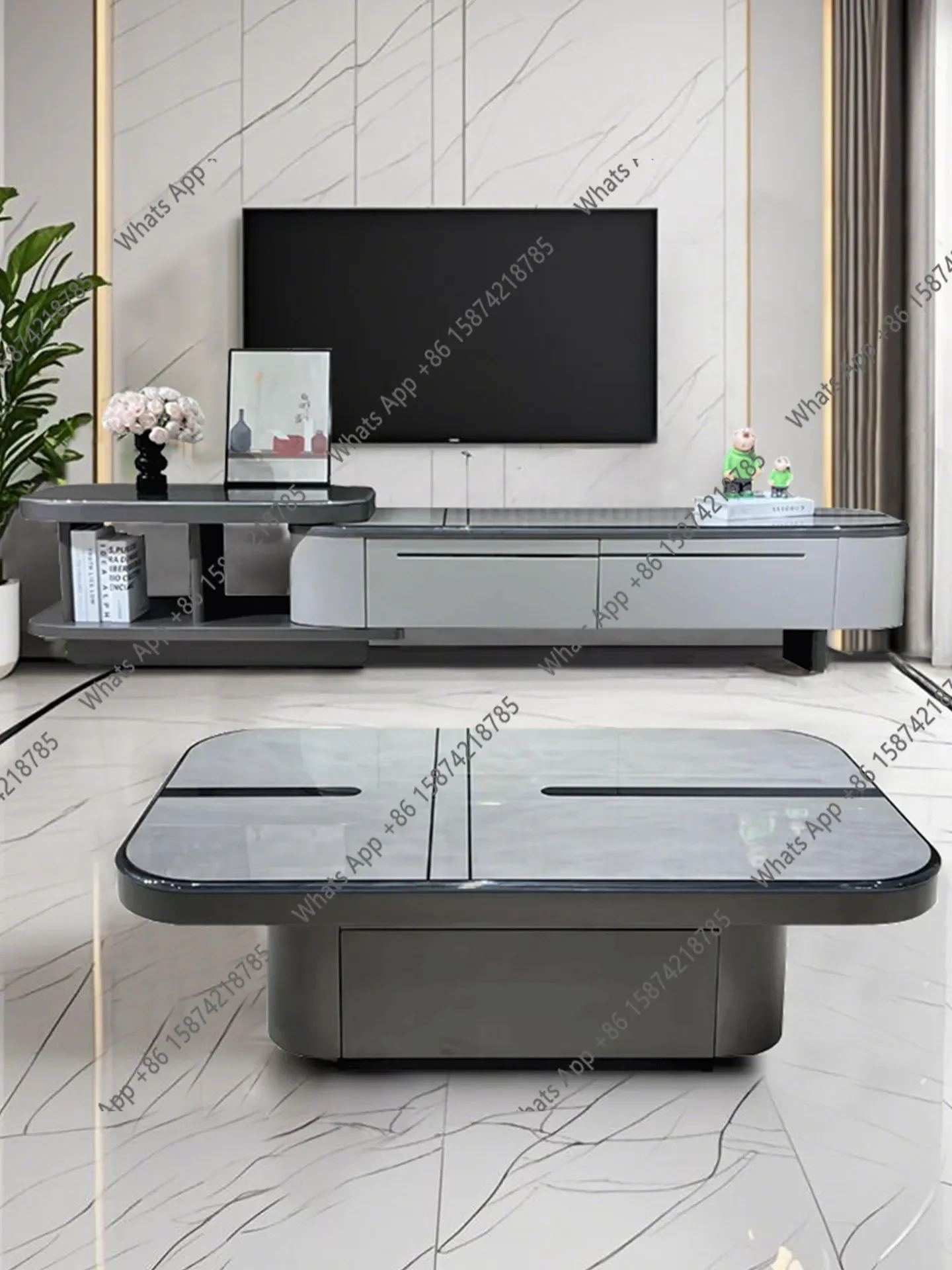 X36 Light Luxury Marble Coffee Table TV Cabinet Combination Italian Simple Small High-end Mobile Living Room Home High-end