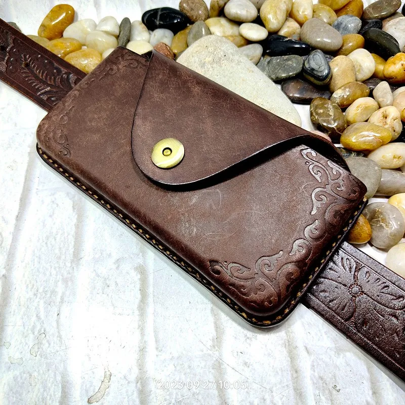 Blongk Universal Mobile Phone Holster Waist Bag Hand-made Genuine Leather Phone Sheath Holder Belt back DFHD