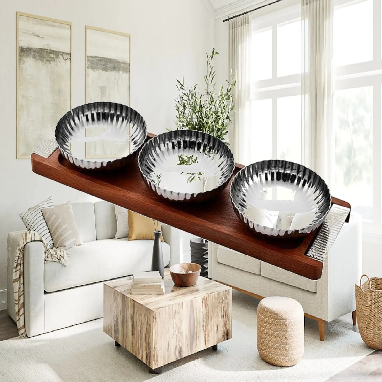 3 Pieces Snack Bowl Set 304 Stainless Steel 3 Compartment Snack Tray Easy to Clean Three Section Serving Dish for Tea Table,