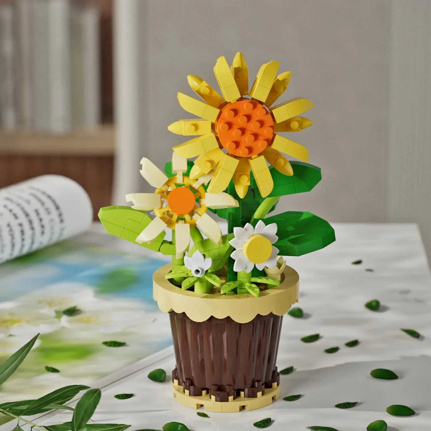 Potted Building Blocks Simulate Succulent Flower Bouquets, Creative Puzzle Block Toys, Eternal Flowers, Home Decoration