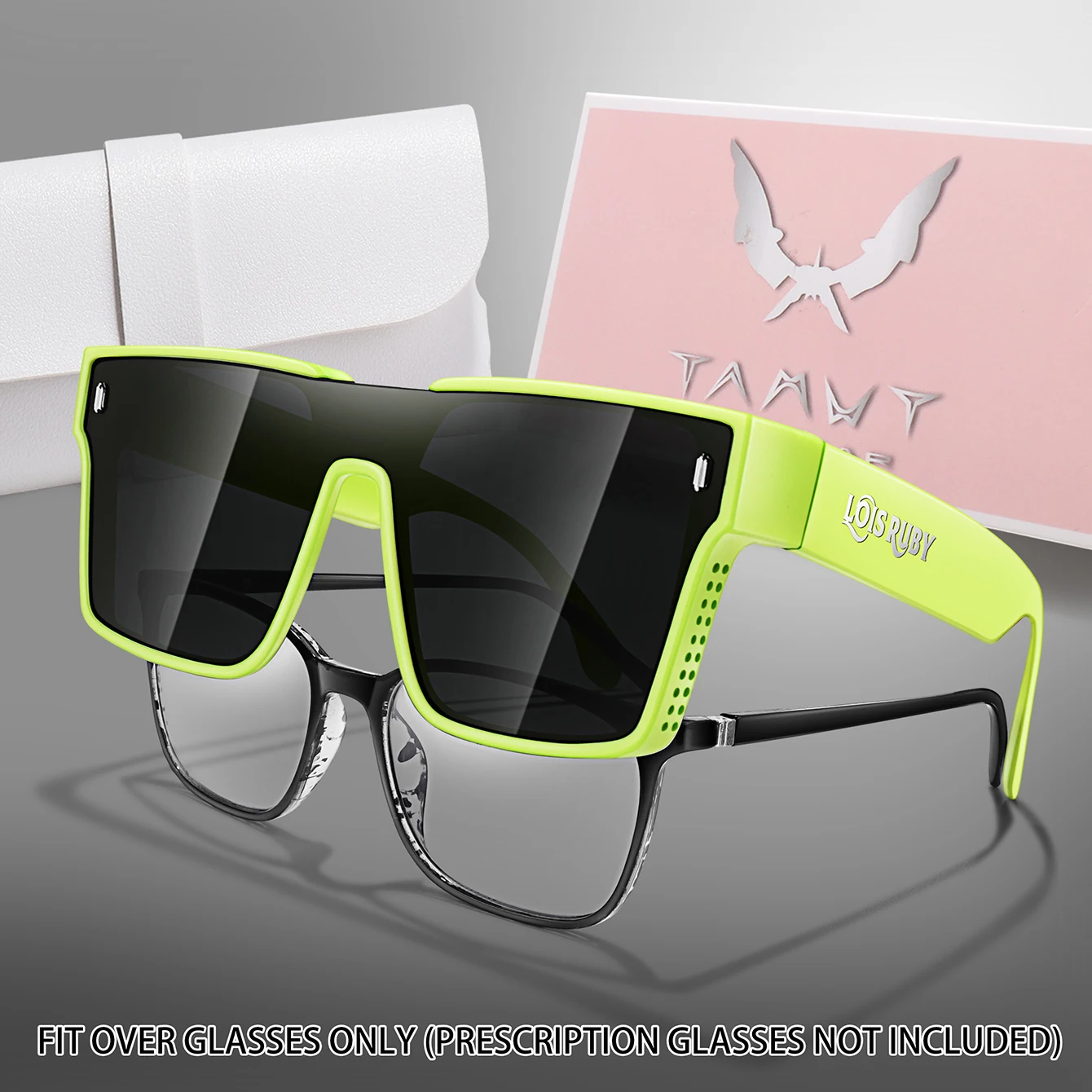 Übergroße quadratische Sonnenbrille für Herren, passt über die Gläser, kurzsichtige Brille zum verschreibungspflichtigen Tragen, Fahren, Angeln, Fahrradbrille – Detail 4