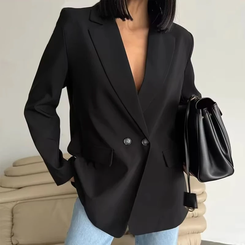 

Blazer Women Double Breasted Pocket Women's Jacket 2026 Long Sleeve Casual Blazers Woman Chic Office Wear Ladies Coat