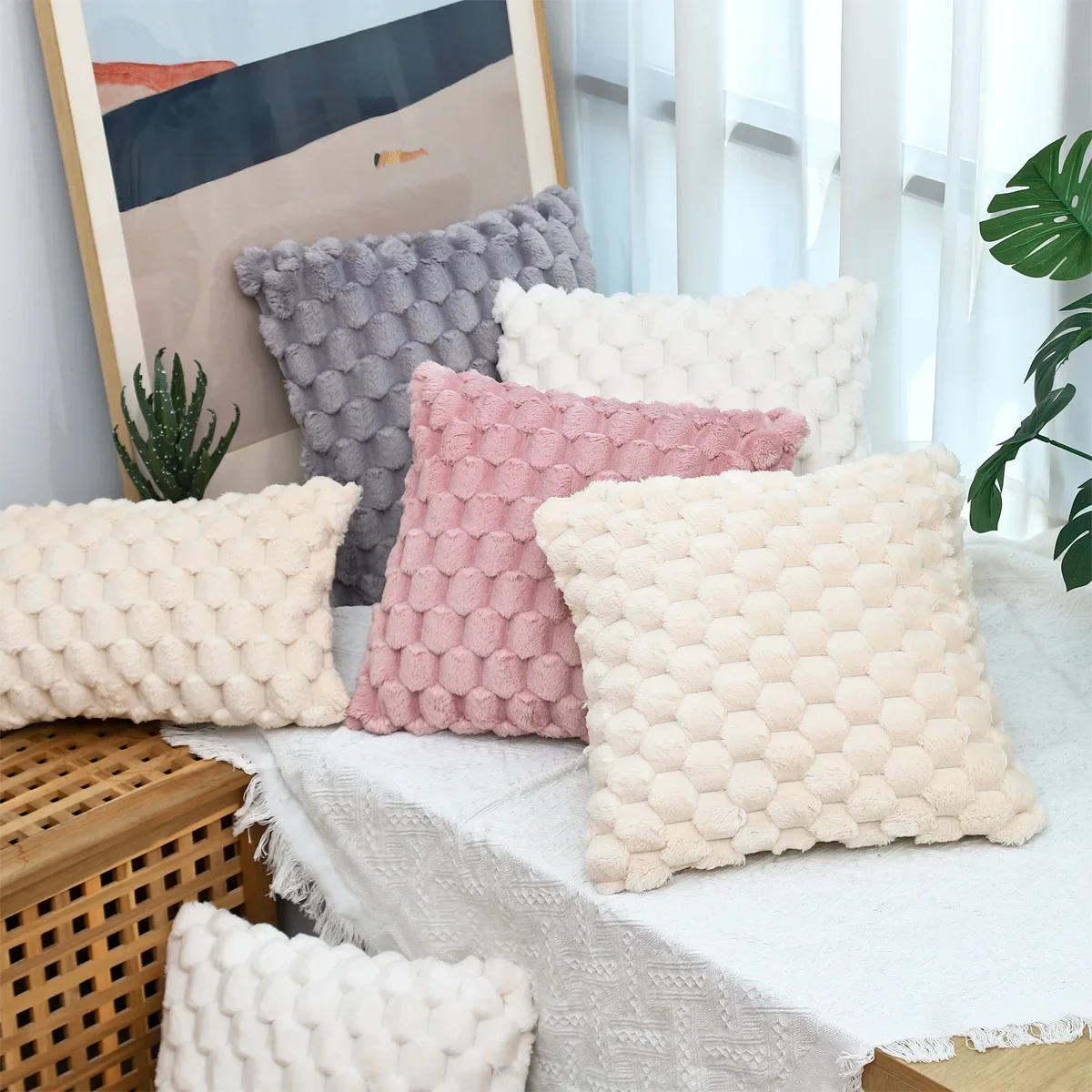 Winter Plush Solid Cushion Cover On Sofa Bed Room Decor Beauty Decoration Pillowcase Hairy Pillow Case 30x50 40x40 45x45 50x50CM