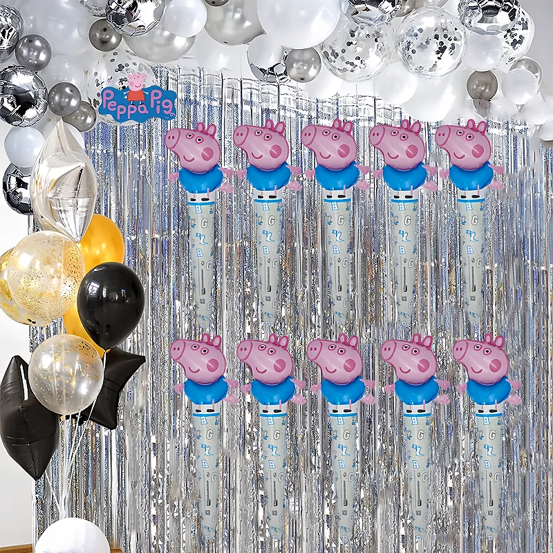 Juego de globos de papel de aluminio de mano con diseño de George, tema de Peppa Pig de dibujos animados, palo largo, 10 Uds.