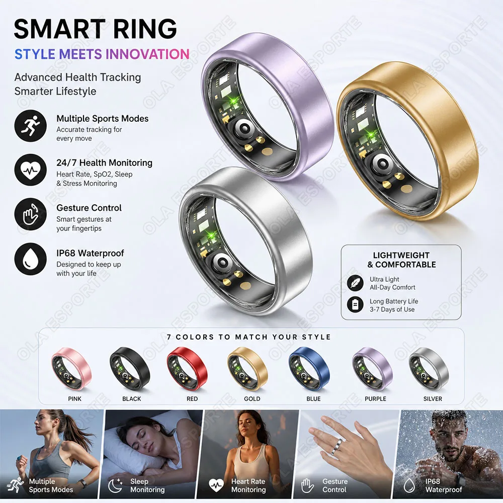 Multi-function Smart Ring Heart Rate Blood Oxygen Health and Sleep Monitoring Multiple Exercise Modes Waterproof Smart Ring R12