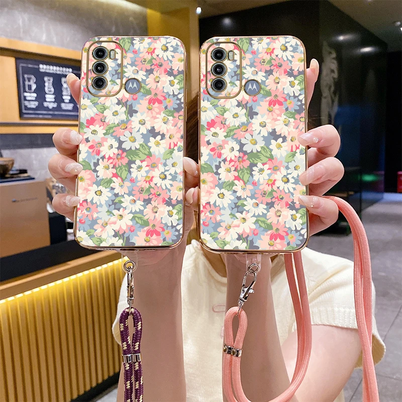 G60 Flower Shrubs Luxury Plating Phone Case For Motorola Moto G60 G13 G23 G22 G62 G82 G40F G50 G42 G52 G73 G72 G60S G84 Cover