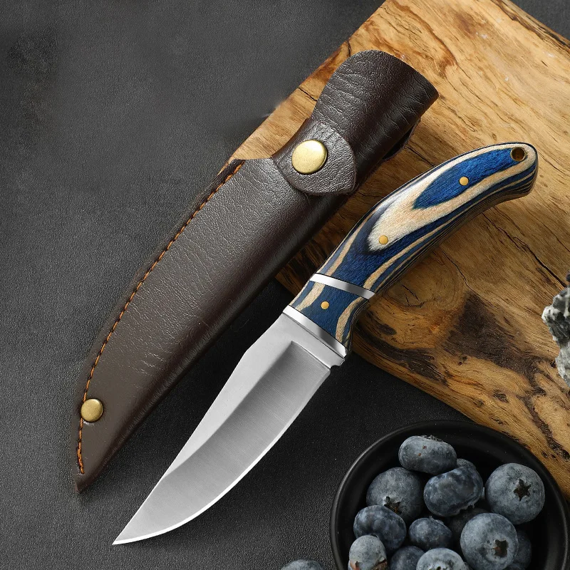 Portable Camping Kitchen Knife Wooden Handle Stainless Steel Household Sharp Paring Pocket Barbecue Meat Knife