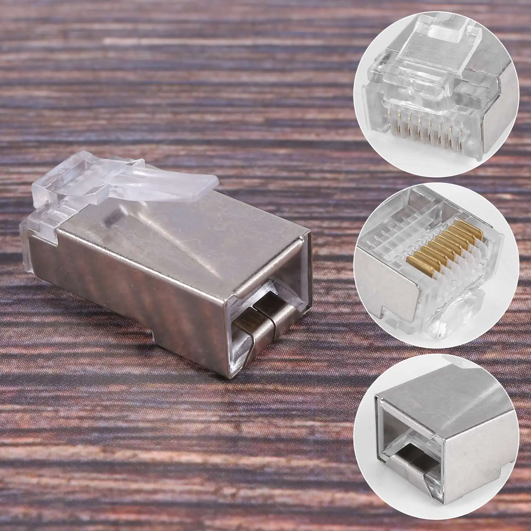 Conector RJ45 blindado CAT5E CAT6 Crimp Ethernet Conector STP 8P8C Plugues de cristal modulares 100 peças