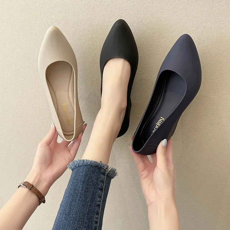 pointed toe high heels jelly shoes woman shallow mouth water proof wedges solid color height increasing platform pumps woman