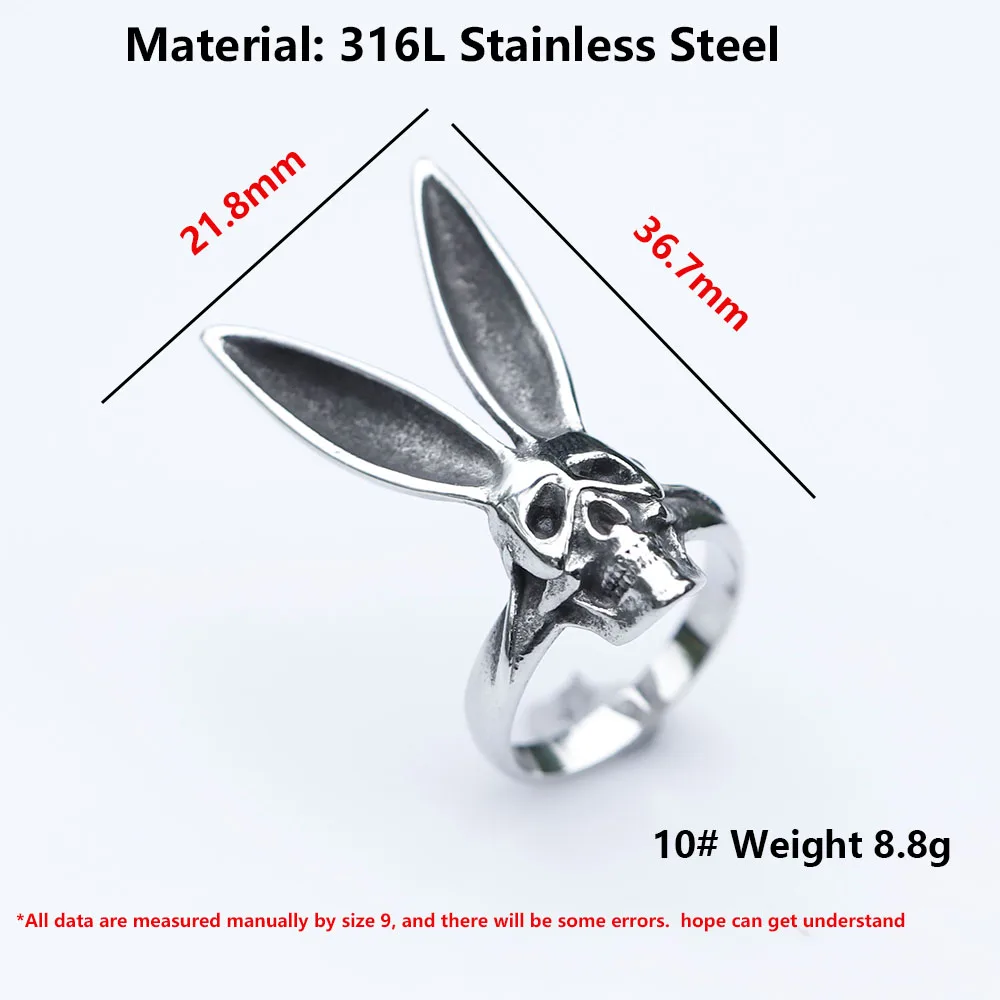 2024 NEW Men\'s 316L stainless steel rings Vintage Halloween Gothic Funny Skull Rabbit punk fashion jewelry free shipping