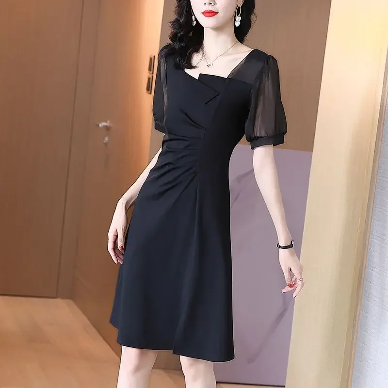 여성 미디 실크 쉬폰 새틴 반팔 원피스 디자이너 코튼 A라인 시크하고 우아한 예쁜 옷 핫 Y2k