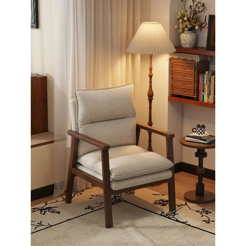 

Single sofa chair retro style solid wood single living room balcony casual simple back study sofa chair