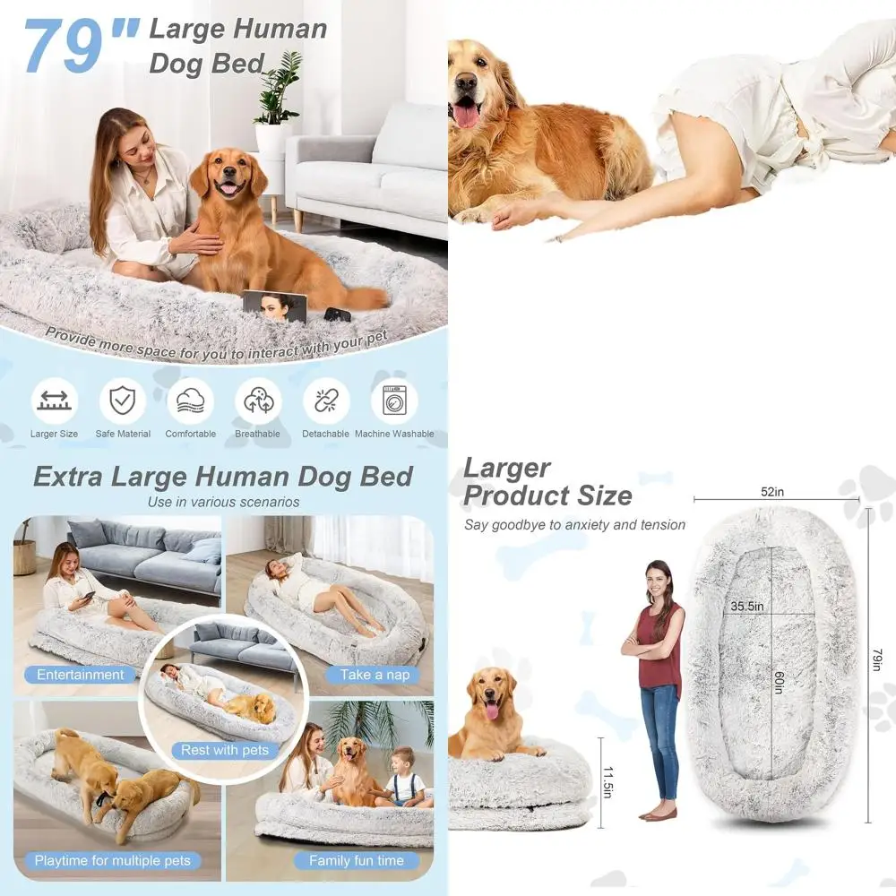 

Большая ортопедическая кровать для собак XL 79x44x12,5 — общая кровать для домашних животных из искусственного меха, моющийся чехол, светло-серый