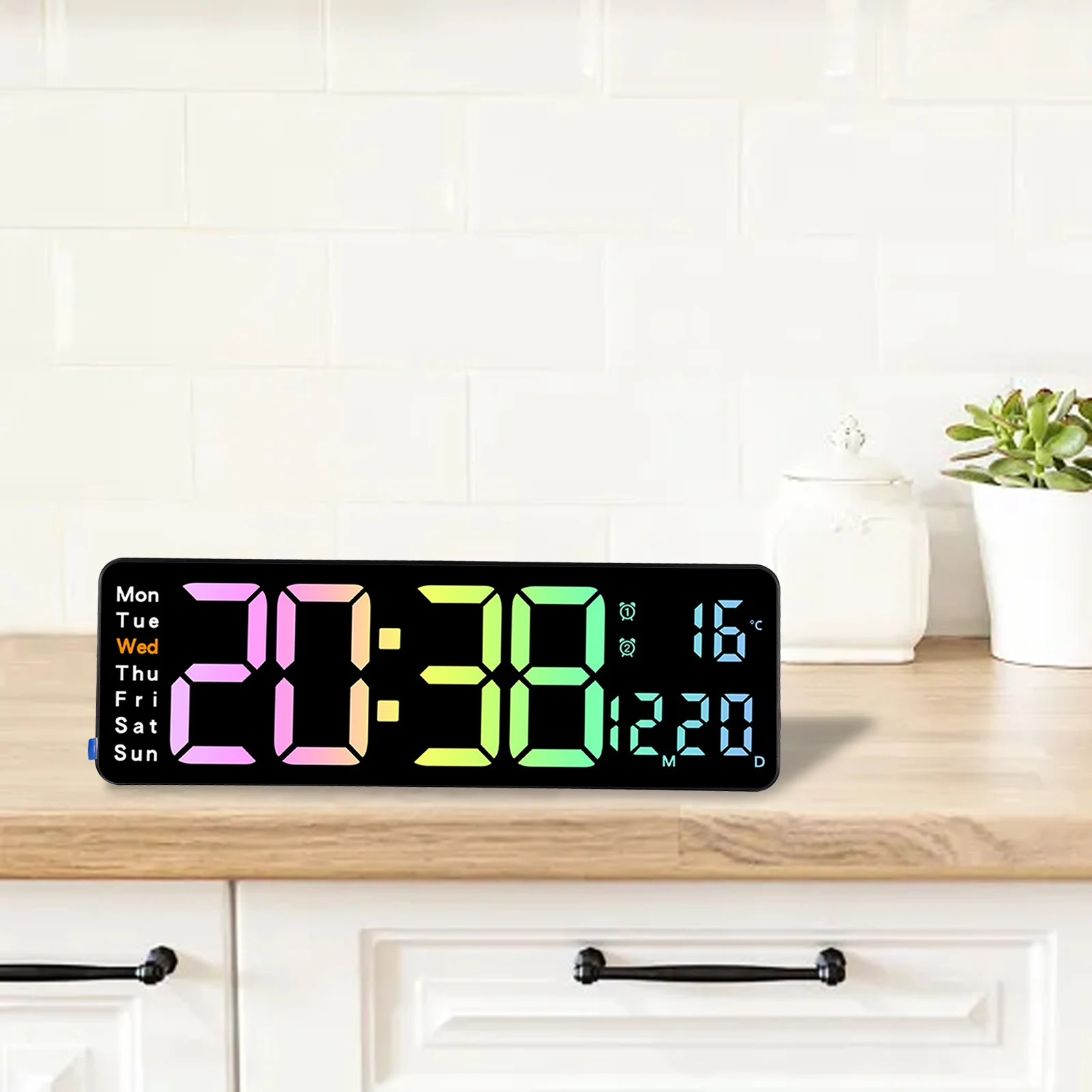 Color Box Packaging Color Digital Wall Clock 13IN Digital Clock 13-inch Display Adjustable Brightness Alarm Function