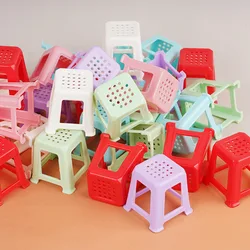 1/4Pcs Dollhouse Miniature Classic Plastic Bar Chair Stool Mini House Furniture Models Mahjong Table Square Tiny Stool Decor Acc