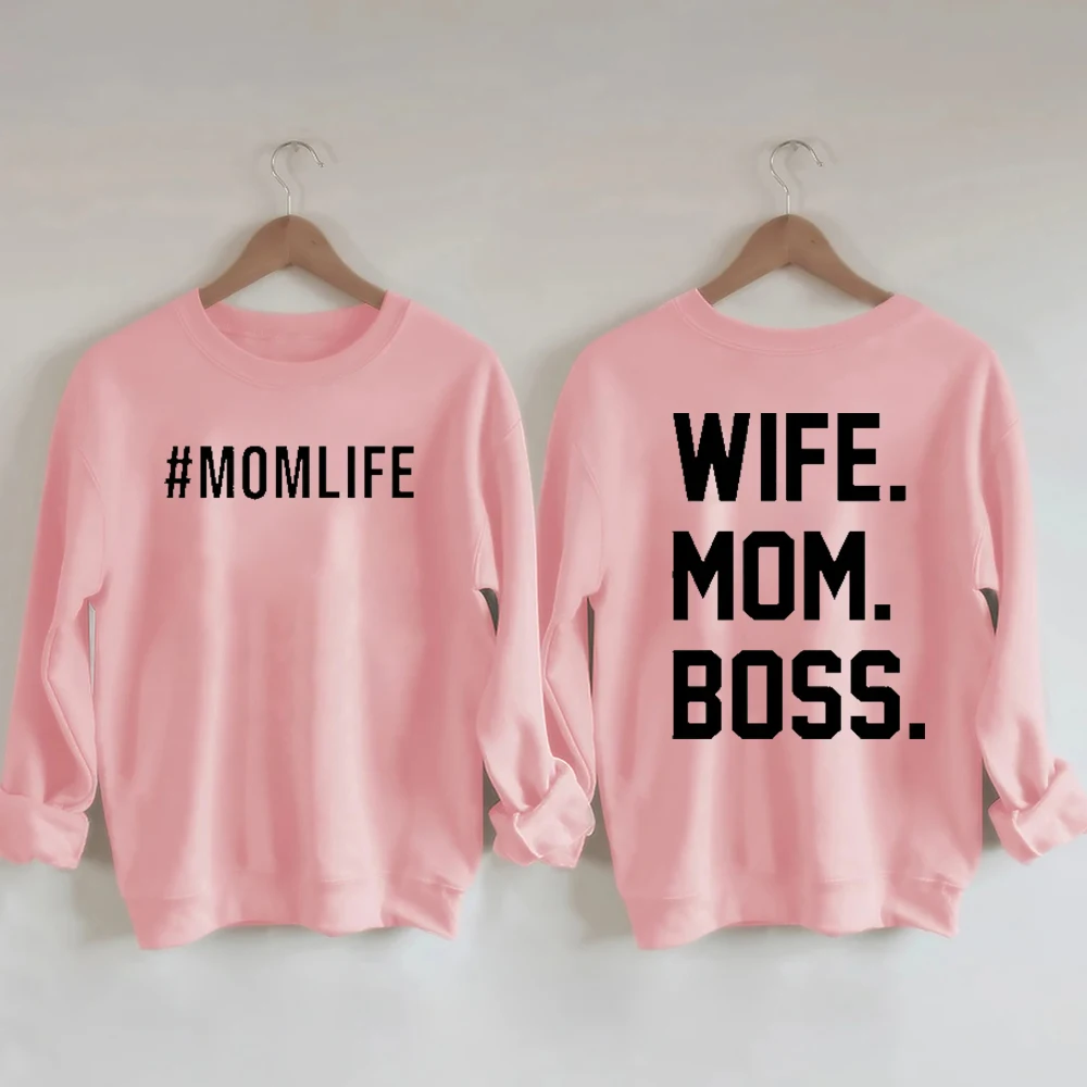 Rheaclots Women\'s Mom Life Wife Mom Boss Printed Cotton Female Cute Long Sleeves Sweatshirt