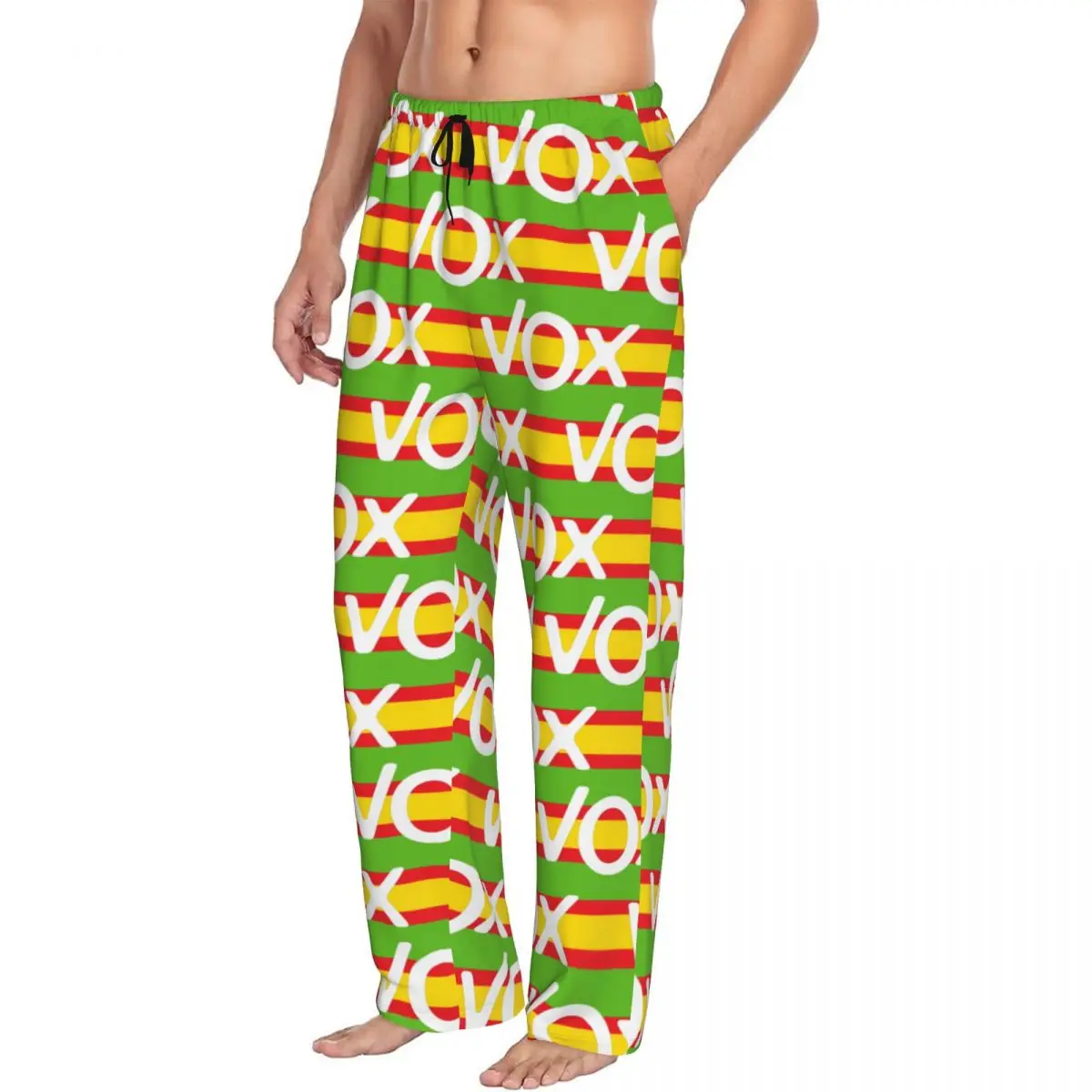 Custom Spain Vox Pajama Pants Sleepwear Men Elastic Waistband Spanish Flag Sleep Lounge Bottoms with Pockets view 2