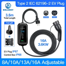 Mobile EV Charger Type 1 16A 3.6KW Type 2 IEC-62169 Wallbxo Charging For Eletric Hybrid Cars Cable Total Length 3.5M