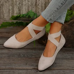 2025 beige new women's flat shoes fashionable lightweight shoes women's elegant ballet shoes soft outdoor casual heel shoes