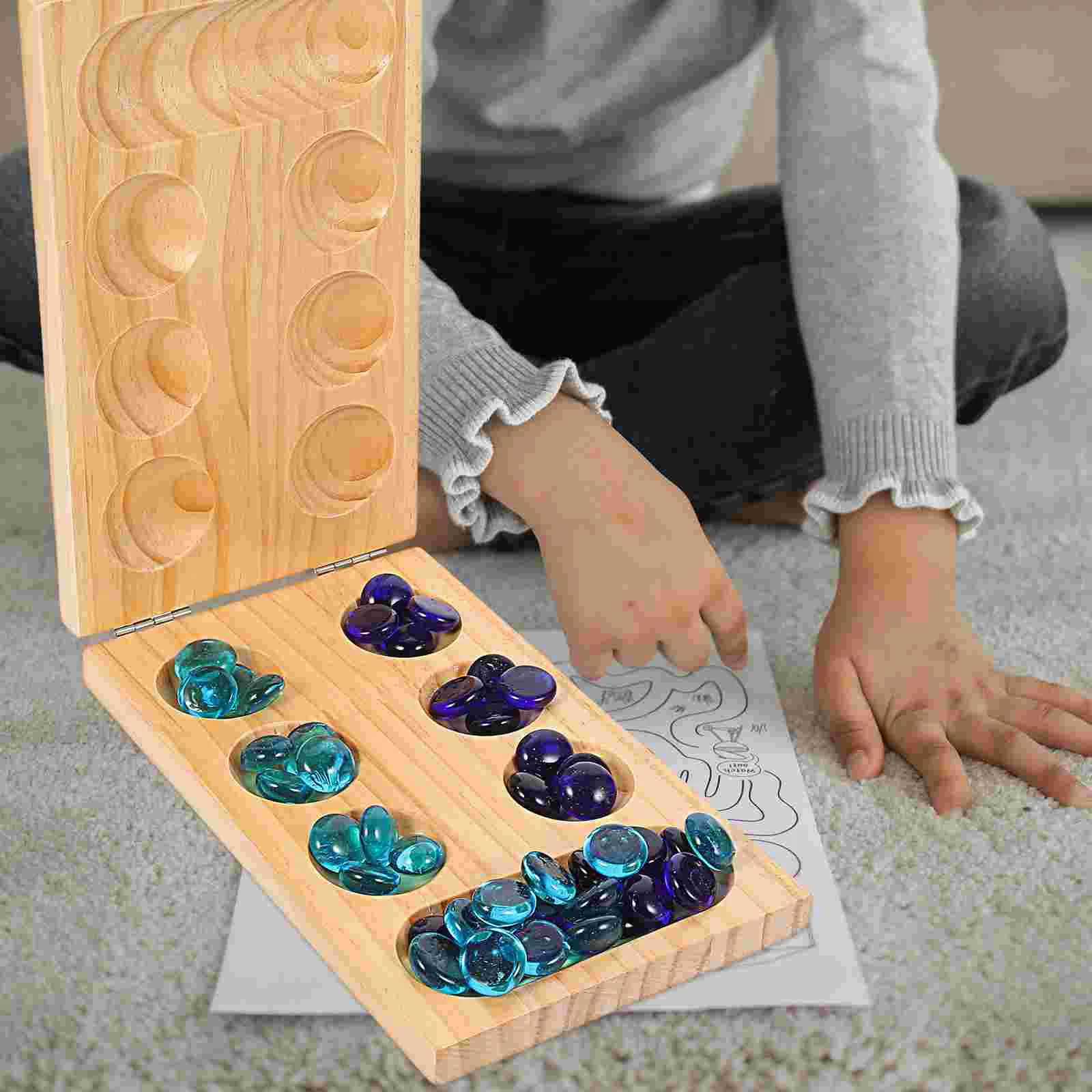 Audlt Toys Mancala Tablero plegable Mancale portátil de madera plegable Entrenamiento lógico de ajedrez para niños