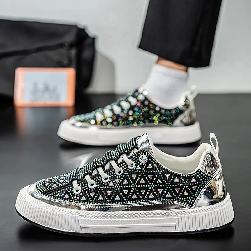 

Streetwear Skateboard Shoes Men Rhinestone Shoes Platform Men's Casual Sneakers Luxury Designer Shoes Man zapatillas para hombre