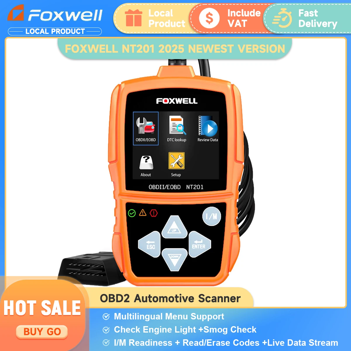 FOXWELL NT201 OBD2 Car Scanner Engine Light Check Professional Auto Code Reader Automotive Full OBD 2 Diagnostic Scan Tools