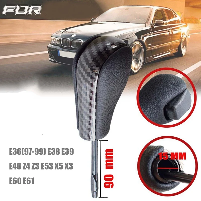 2X Carbon Fiber Car Gear Shift Knob Fit For BMW E36 E38 E39 E46 Z4 Z3 E53 X5 X3 E60 E61 Long Lever Shifter