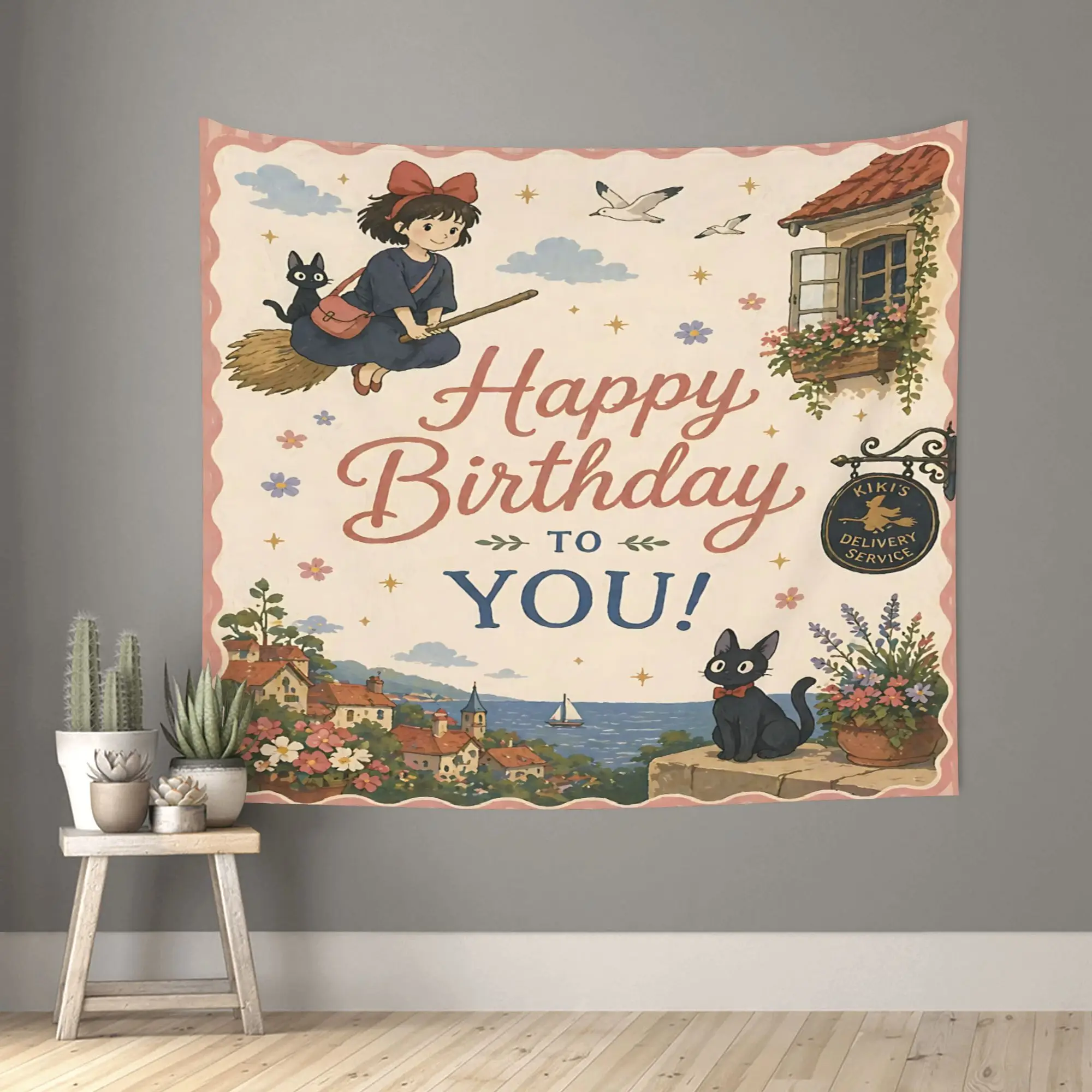 Customized Anime Kiki’s Delivery Service cutecore Tapestry Bedroom Decoration  Wall Hanging Blanket Tapestry Cool Stuff For Room