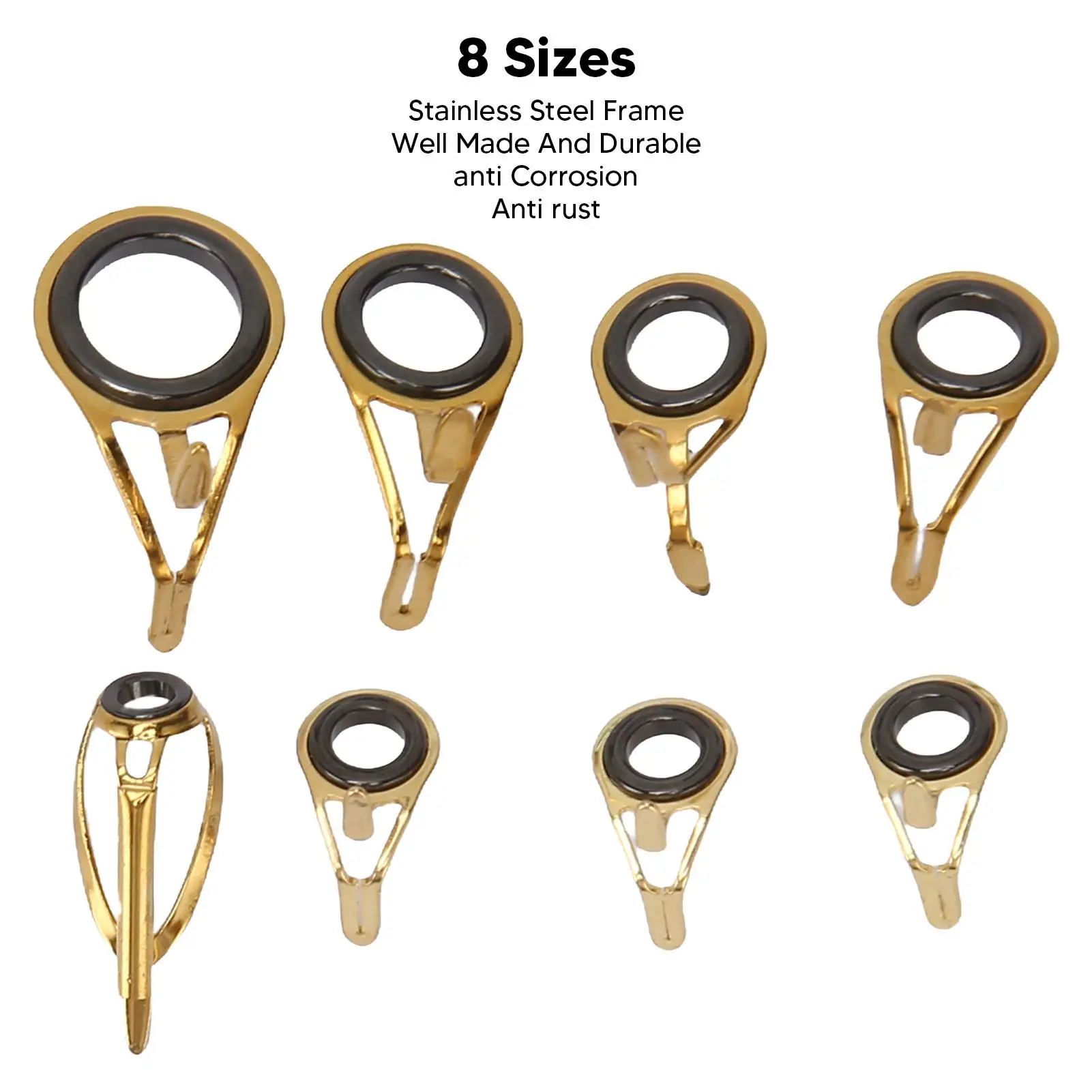 طقم تصليح طرف قضيب الصيد مكون من 8 قطع من الفولاذ المقاوم للصدأ ودليل استبدال حلقة السيراميك لقضبان الصيد #4