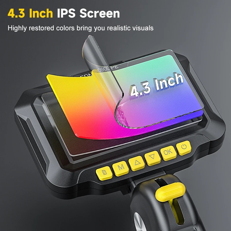 6.2MM 2-Way Articulating Borescope 1080P 4.3'' IPS Screen 2-Way 360° Steering Endoscope Detachable Design 8.5MM for Check Car