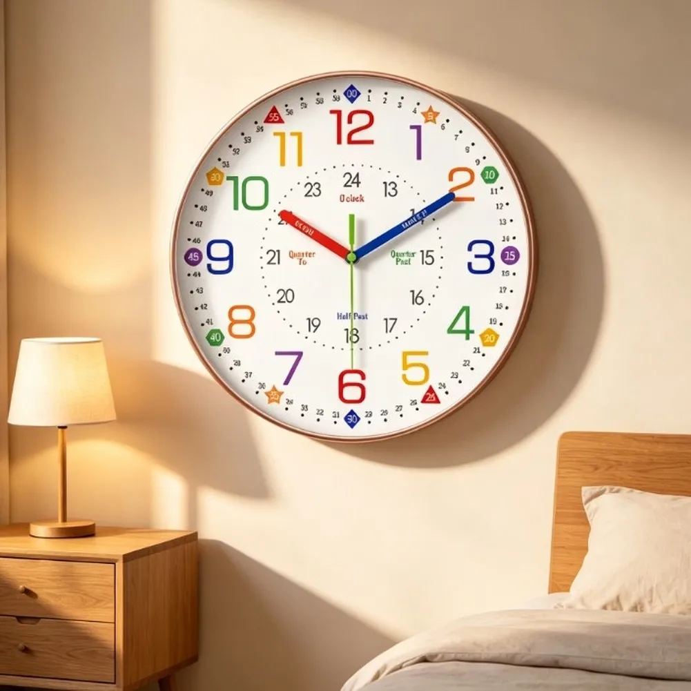 Colorful Vibrant Time Learning Wall Clock, Self-adhesive Decorative Clock For Bedroom Playroom, Cute Wall Art Ornament Household
