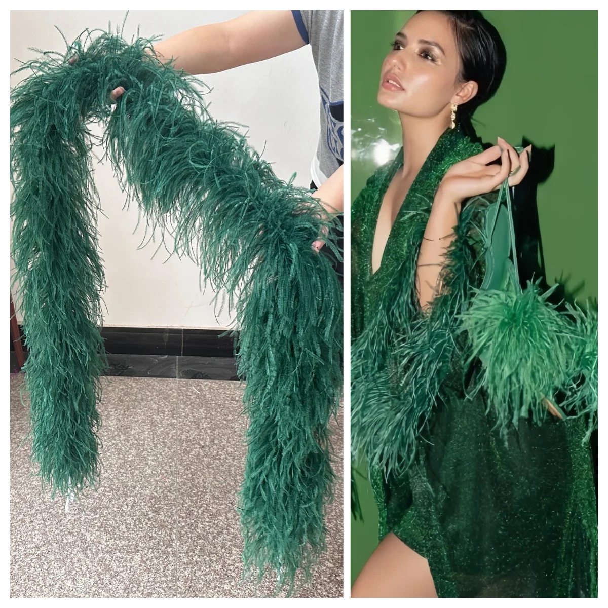 10 Layers Green Ostrich Feather Boa 2 Meters Wedding Party Prom Costume Accessory Soft Fluffy Dress Trim DIY Craft Sewing Decor