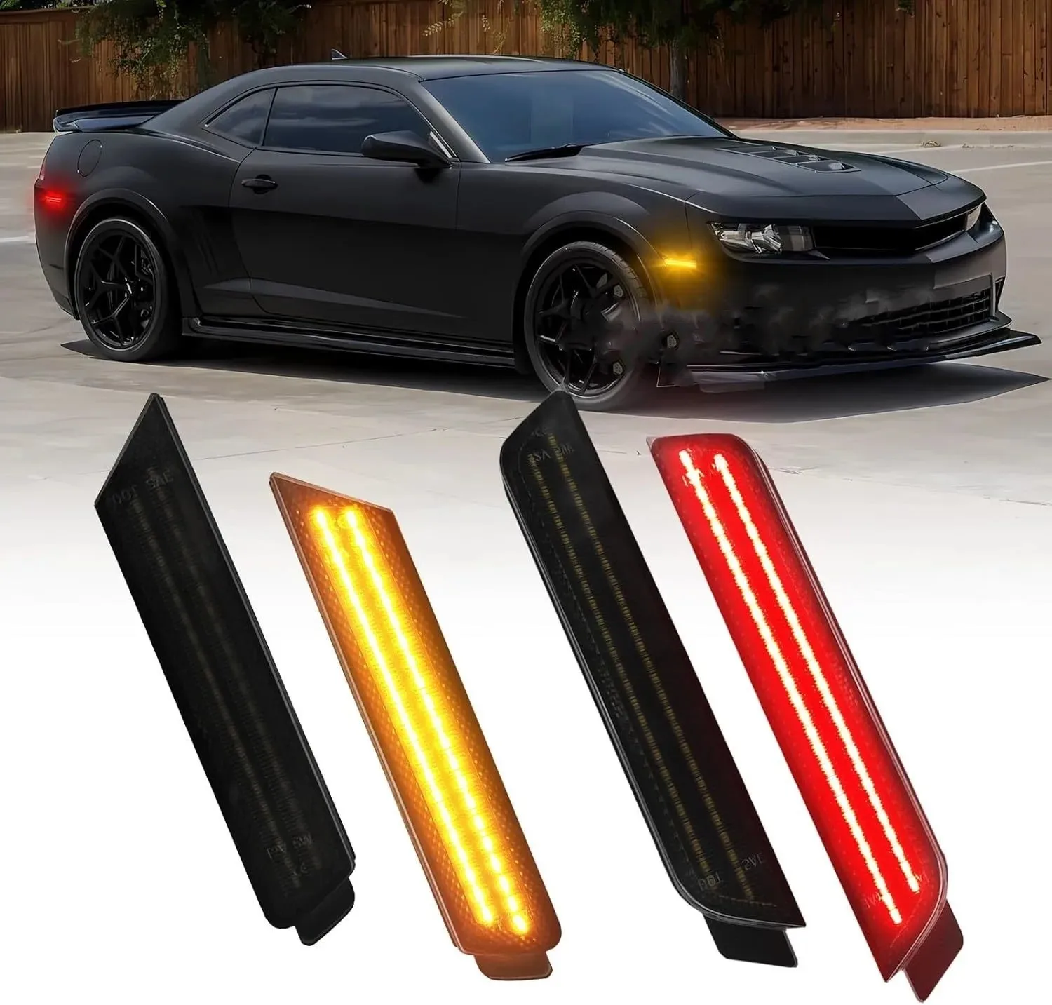 2Pcs Dynamic Sequential LED Side Marker Indicator Lights Error‑Free OE 92246244 92246252 For Chevrolet Camaro 2010‑2015