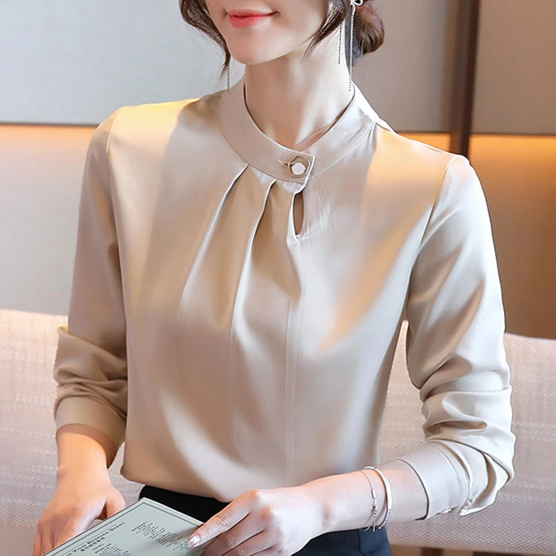 

Autumn Long Sleeve Blouse Women Blusas Mujer De Moda 2024 Stand Collar Chiffon Blouse Shirt Tops Women Blouses Shirts Blusa D643