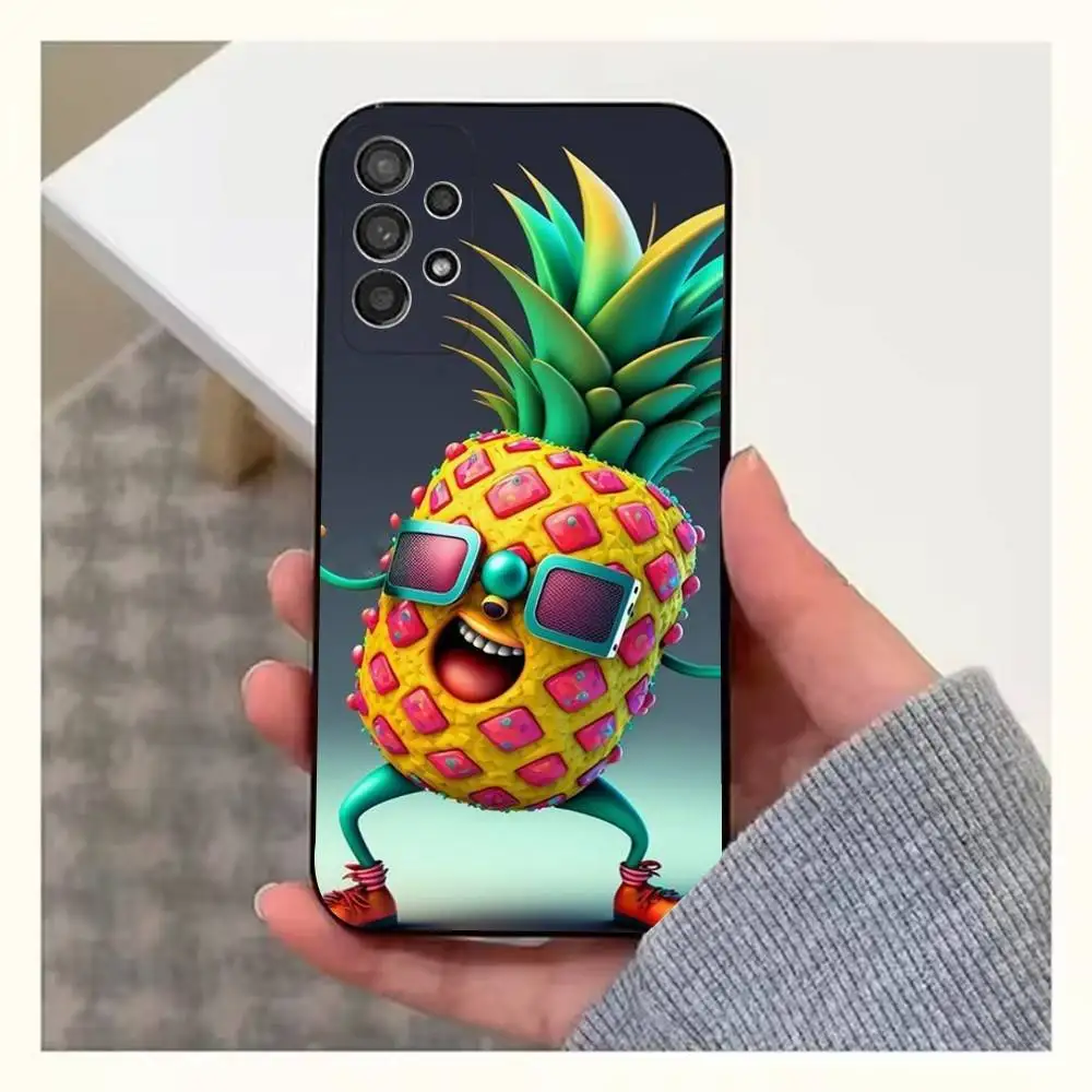 น่ารักการ์ตูนสับปะรดเคสโทรศัพท์สําหรับSamsung S25,S24,S23,S22,S20,S21,S10,Ultra,Plus,Lite,FE,ซิลิโคนอ่อนนุ่มปกสีดํา
