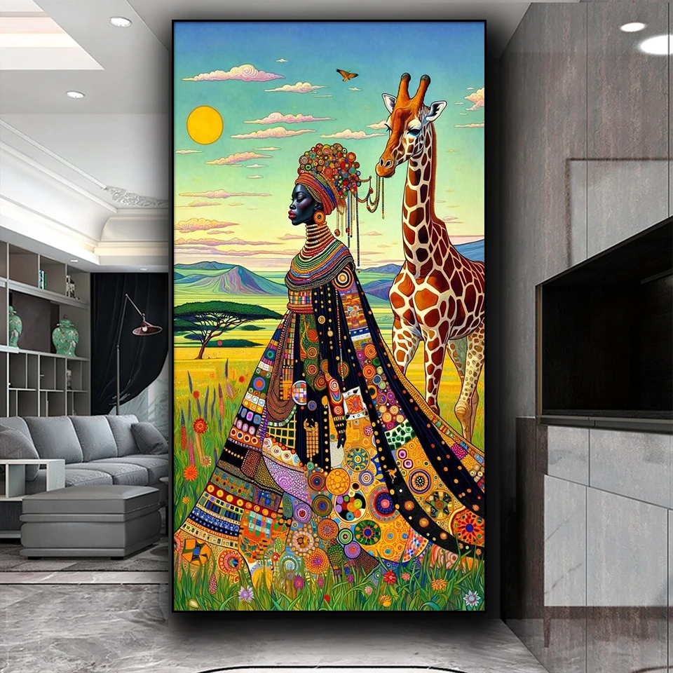 Gustav Klimt African woman And giraffe Diamond Painting Jewelry cross stitch Diy diamond art Mosaic landscape Home decoration