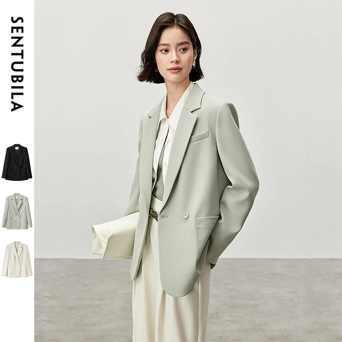SENTUBILA Texture Twill Blazers for Women 2026 Autumn Notched Collar Straight Jackets Formal Work Business Coat Female 143X57042