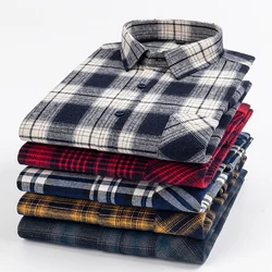 2024 Autumn/Winter Large Men's 100% Cotton Plaid Brushed Long Sleeve Shirt Wrinkle Resistant Business Casual No Iron Thick shirt