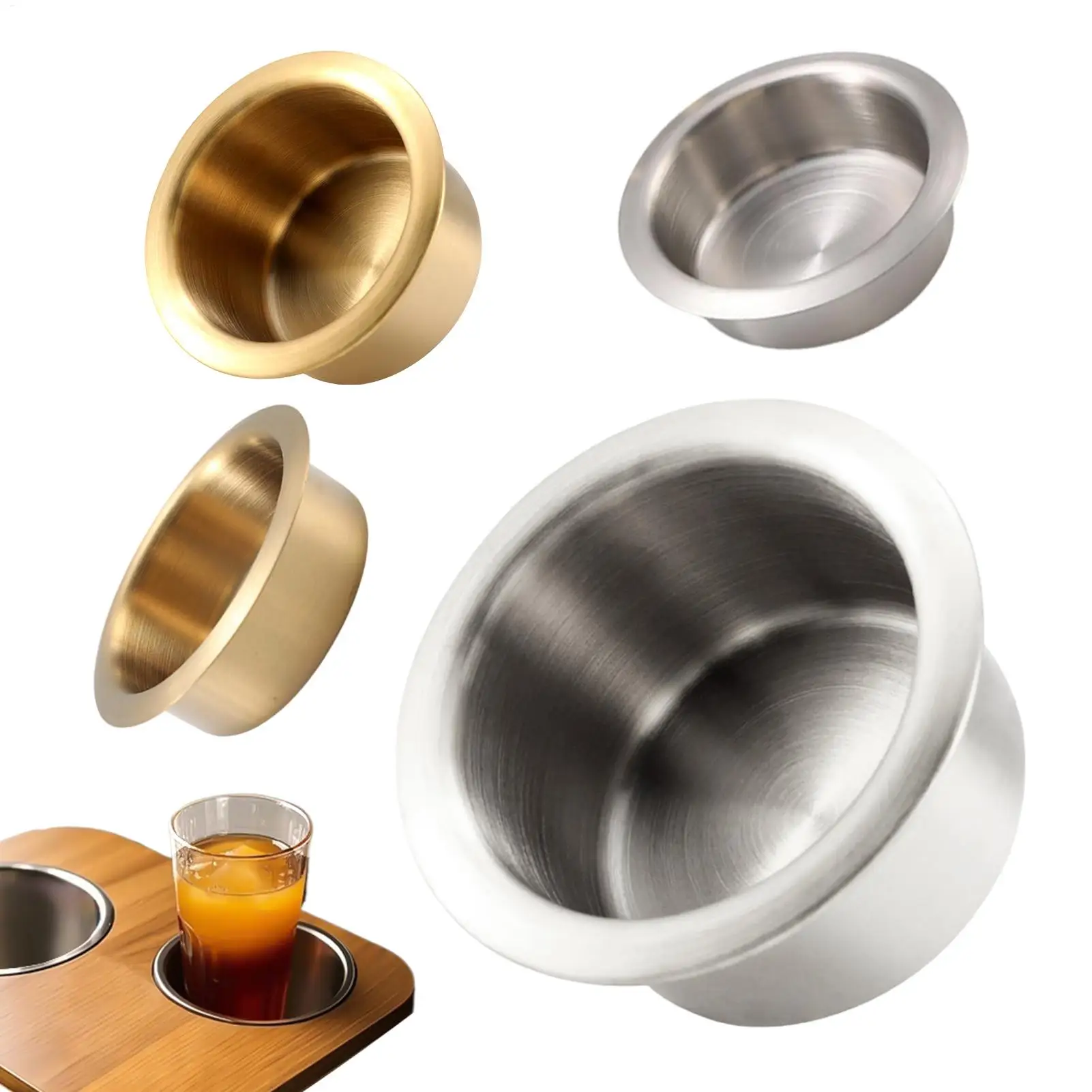 Boat Cup Holder Insert Stainless Steel Silver Drop-In Cup Drink Holder Insert for Coffee Table Lounge Chair Car Yacht RV  Boat