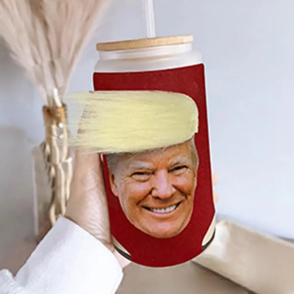 Funny Water Bottle Accessory Trump Hair Style Cup Cover Holder for 30/40/50/60 Oz Bottles Durable Pu Leather Non-slip for Water