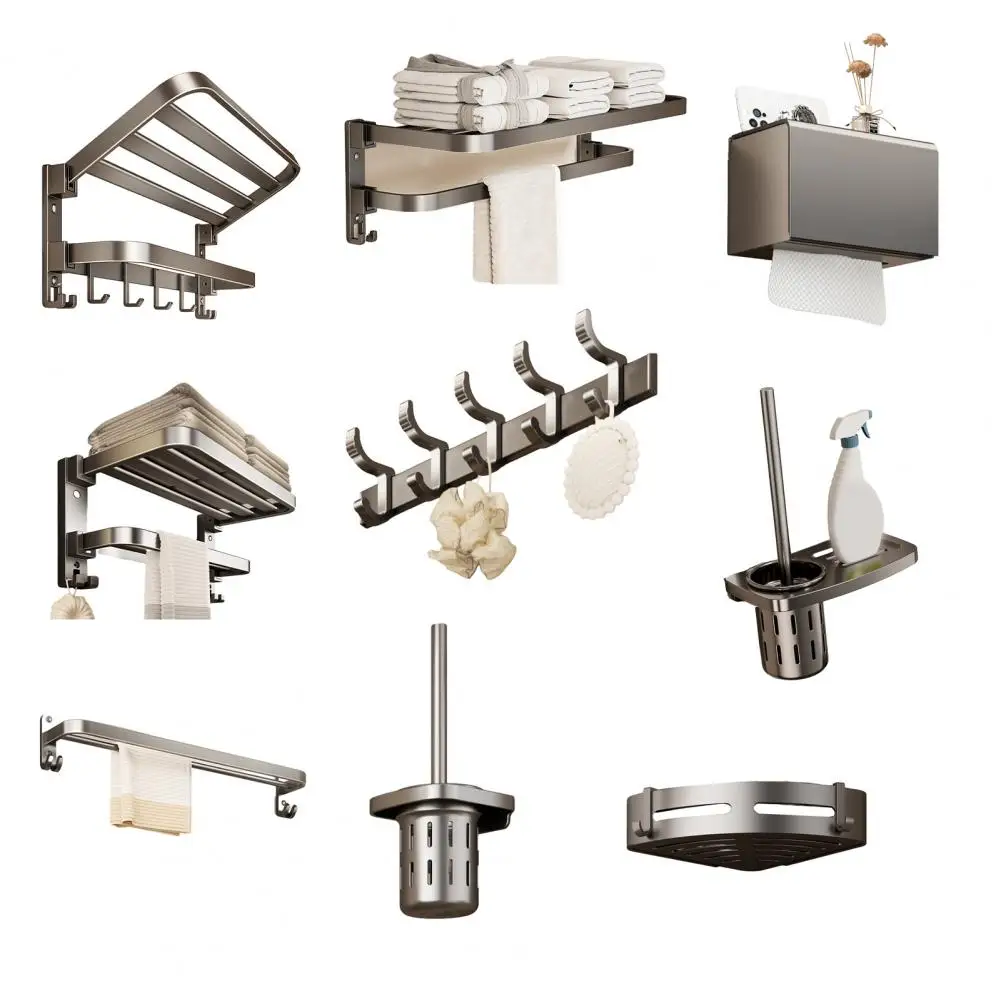 

Складная настенная алюминиевая полка для полотенец, набор фурнитуры для ванной комнаты, держатель для банных полотенец, прочный.