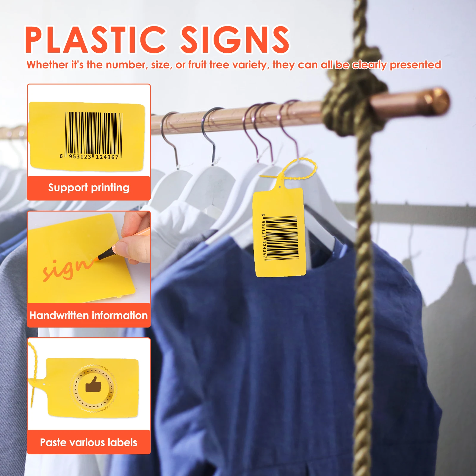 200Pcs PP Label Seal Shipping Tag Waterproof Storage Marker Hang Tag Integrated Logistics Hang Label Fast Fixation for Clothes
