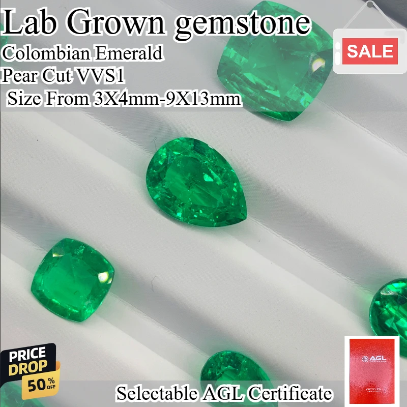 

Pear Cut Lab Grown Colombian Emerald gemstone Available Hydrothermal Hand-cutting With Certificate For Jewelry Diy Making