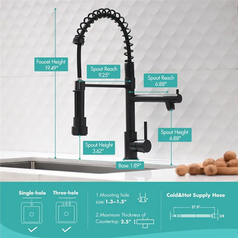 DT39 Silver Kitchen Faucet with Pull Down Sprayer Dual-Mode Spray 360 Swivel Spout Commercial Style for Kitchen Sink